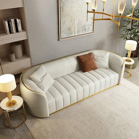 89" Modern Faux Leather Upholstered 3-Seater Sofa with Gold Legs