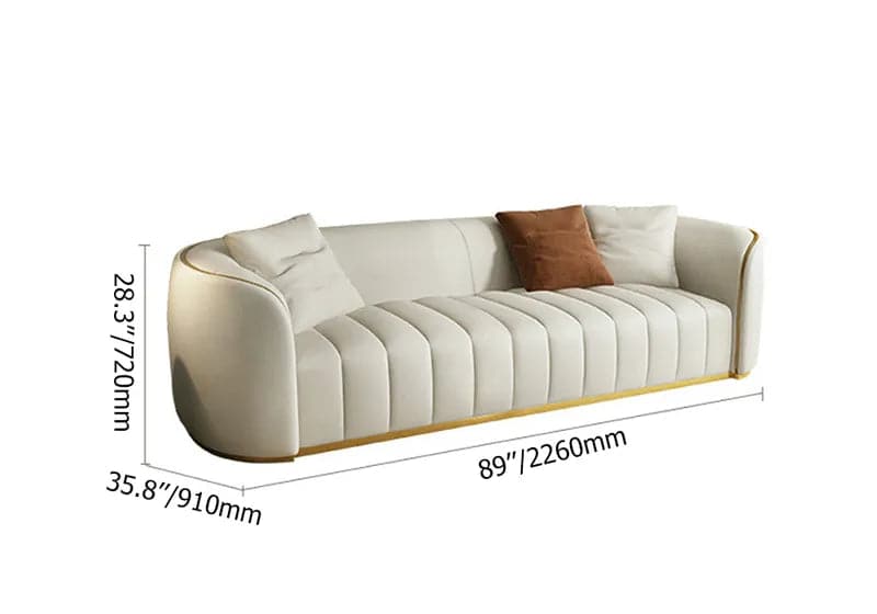 89" Modern Faux Leather Upholstered 3-Seater Sofa with Gold Legs