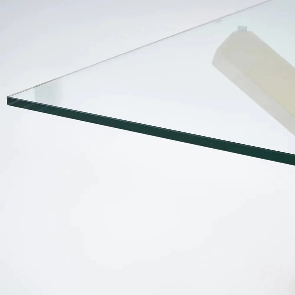 95" Modern Glass Dining Table with Double Pedestal in Gold