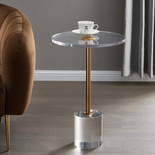 Acrylic Round Side Table Clear Stylish End Table Stainless Steel