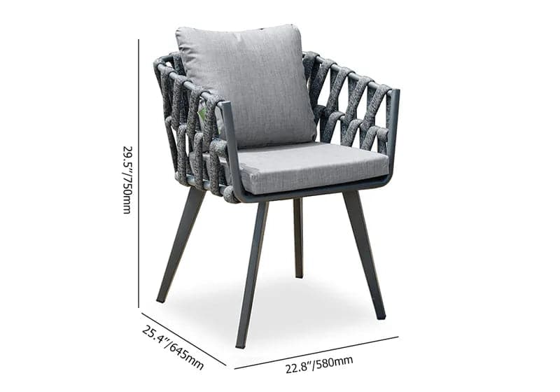 Aluminum & Rattan Outdoor Patio Dining Chair Armchair with Cushion in Gray (Set of 2)