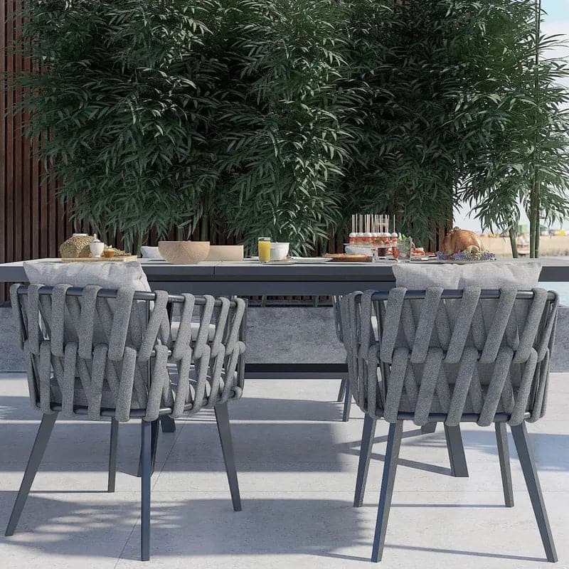 Aluminum & Rattan Outdoor Patio Dining Chair Armchair with Cushion in Gray (Set of 2)