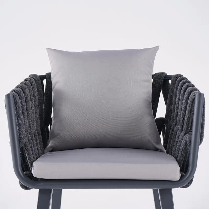 Aluminum & Rattan Outdoor Patio Dining Chair Armchair with Cushion in Gray (Set of 2)