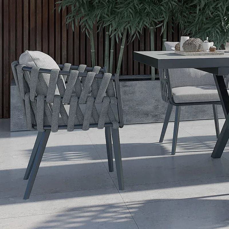 Aluminum & Rattan Outdoor Patio Dining Chair Armchair with Cushion in Gray (Set of 2)