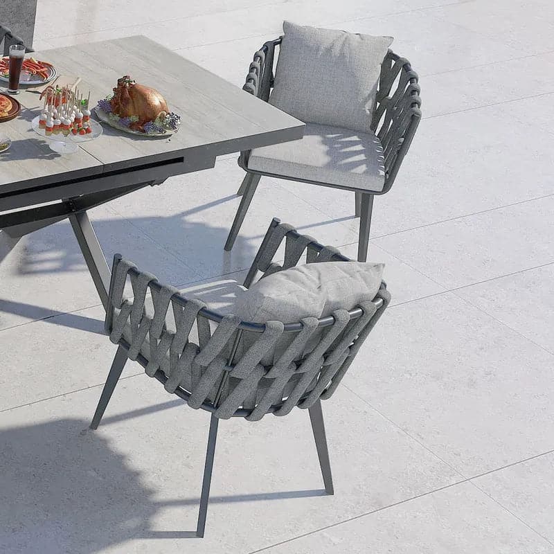 Aluminum & Rattan Outdoor Patio Dining Chair Armchair with Cushion in Gray (Set of 2)