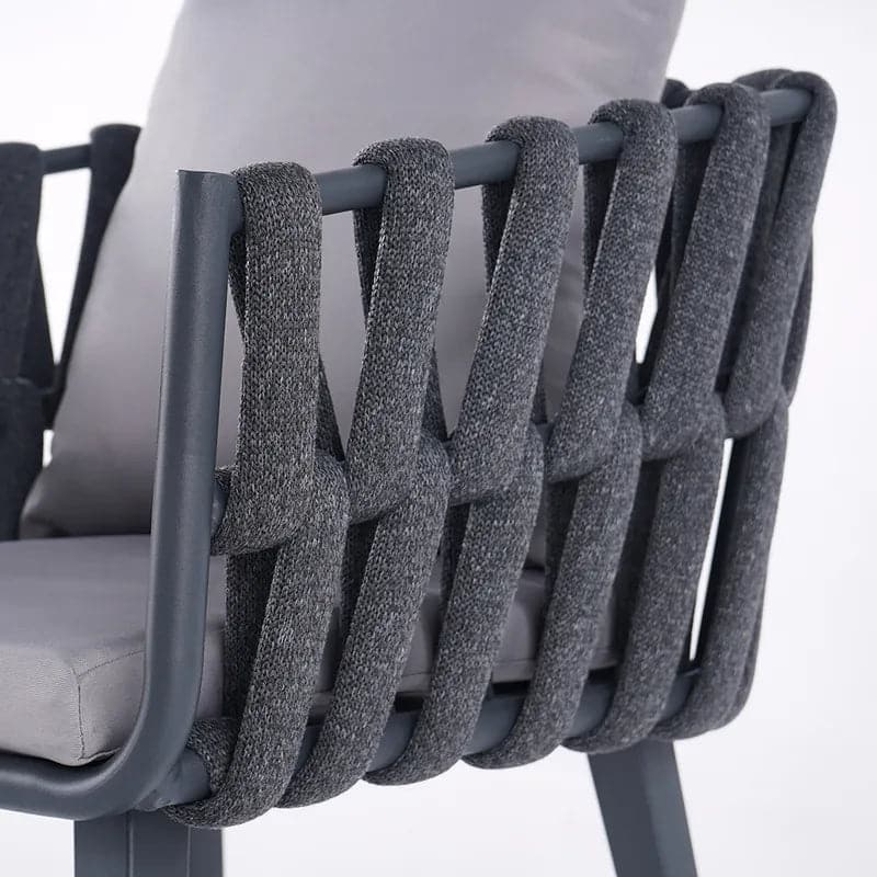 Aluminum & Rattan Outdoor Patio Dining Chair Armchair with Cushion in Gray (Set of 2)