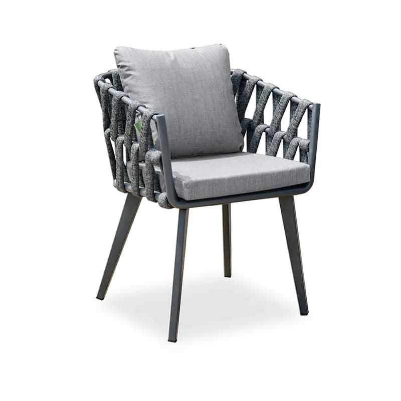 Aluminum & Rattan Outdoor Patio Dining Chair Armchair with Cushion in Gray (Set of 2)