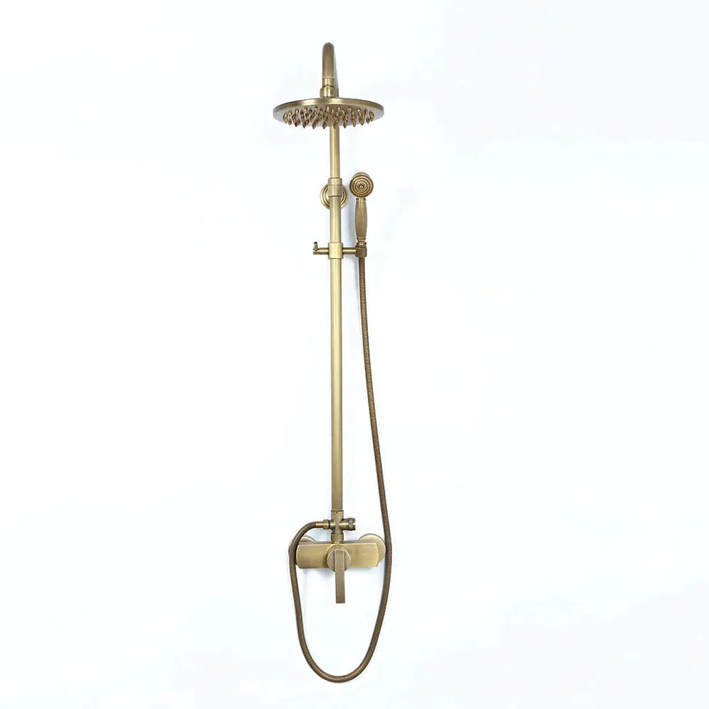 Antique Brass Exposed Wall Mount Shower System with 8" Rain Shower Head and Hand Shower