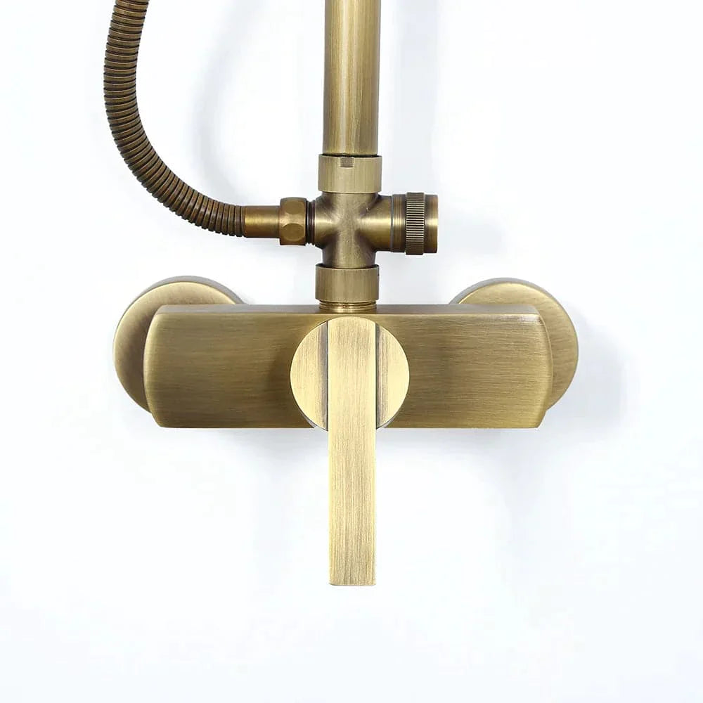 Antique Brass Exposed Wall Mount Shower System with 8" Rain Shower Head and Hand Shower