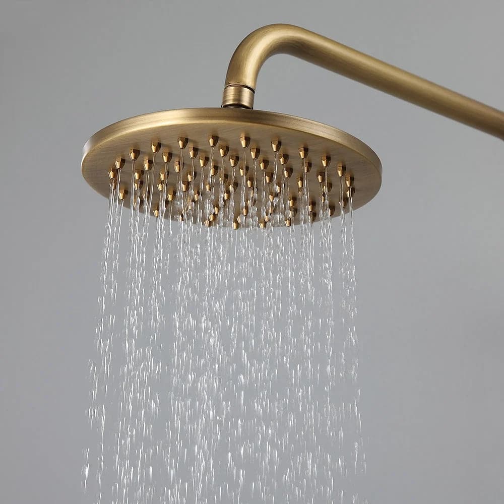 Antique Brass Exposed Wall Mount Shower System with 8" Rain Shower Head and Hand Shower