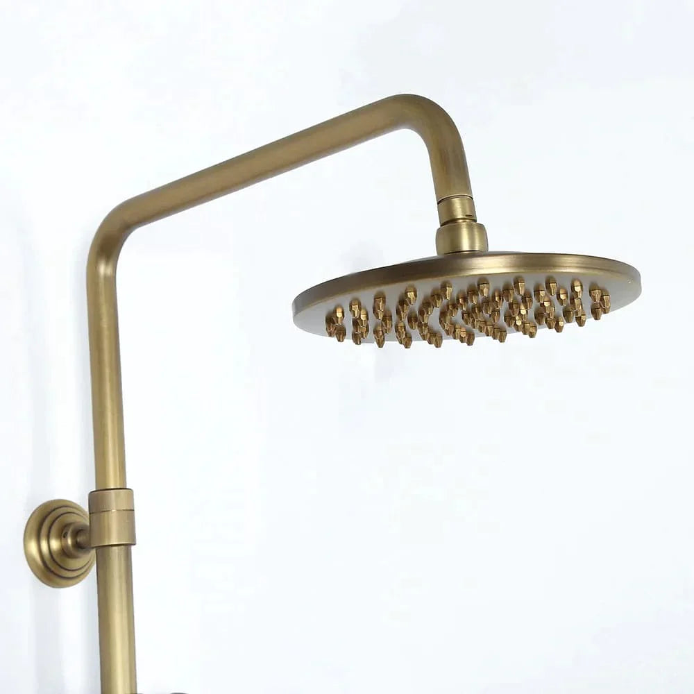 Antique Brass Exposed Wall Mount Shower System with 8" Rain Shower Head and Hand Shower