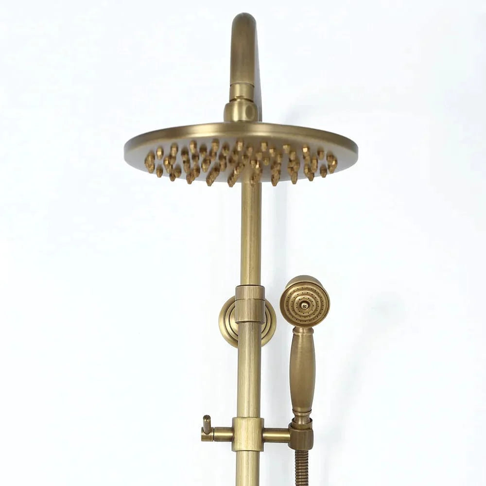 Antique Brass Exposed Wall Mount Shower System with 8" Rain Shower Head and Hand Shower