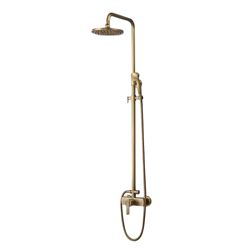 Antique Brass Exposed Wall Mount Shower System with 8" Rain Shower Head and Hand Shower