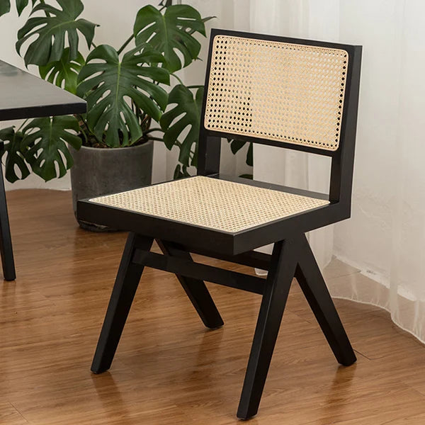 Modern Black Dining Chair Rattan Side Chair Ash Wood