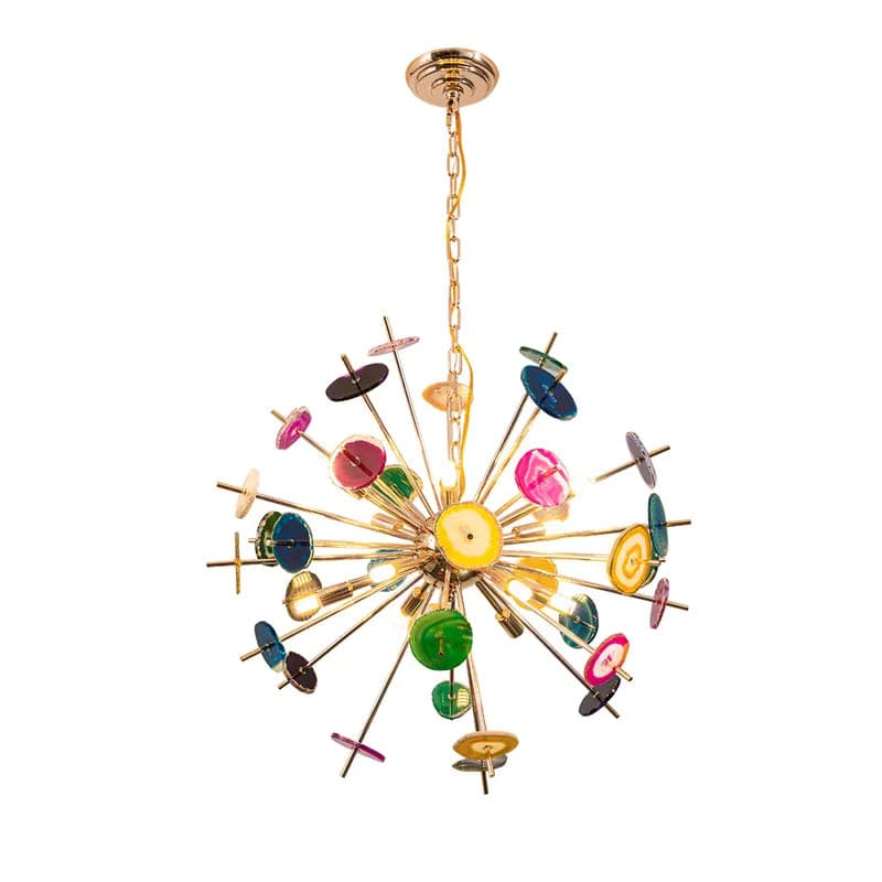 12-Light Sputnik Agate Chandelier with Adjustable Chain in Rose Gold