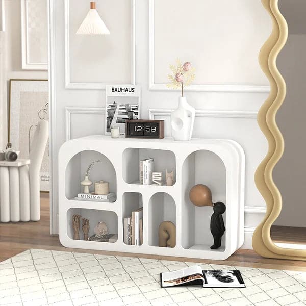 Storage Japandi Console Table White Arched Shelves Entryway Cabinet