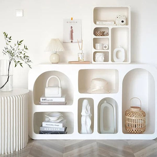 Storage Japandi Console Table White Arched Shelves Entryway Cabinet