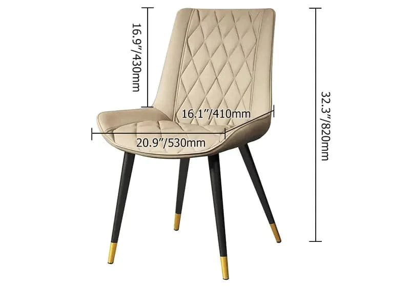 Beige Dining Chair Leather Side Chair (Set of 2) with Solid Back