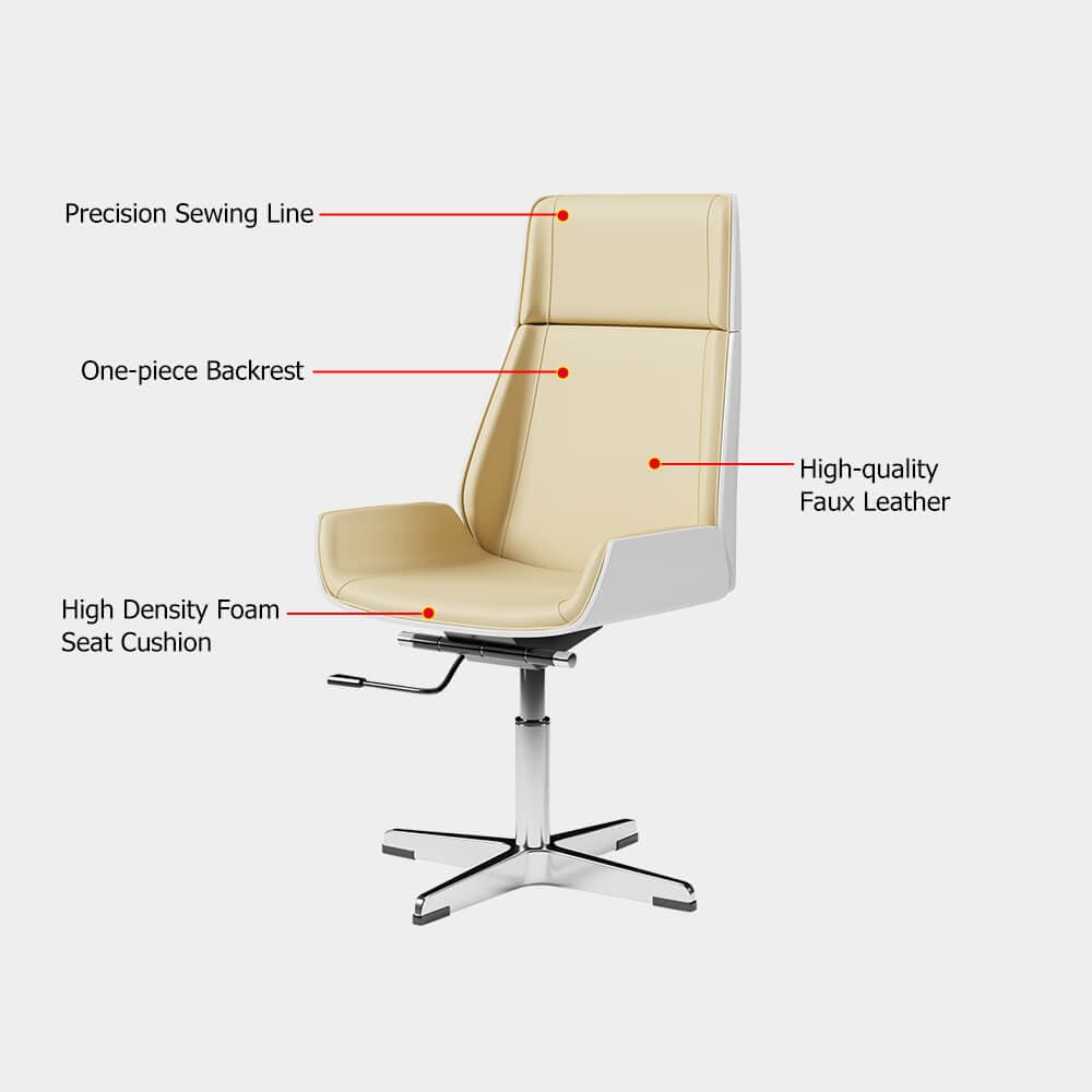 Beige Faux Leather Office Chair Desk Chair with Fixed Base & Adjustable Height