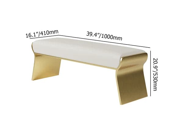 Beige Modern Stainless Steel Bench Leath-Aire Upholstered Bedroom Long Bench