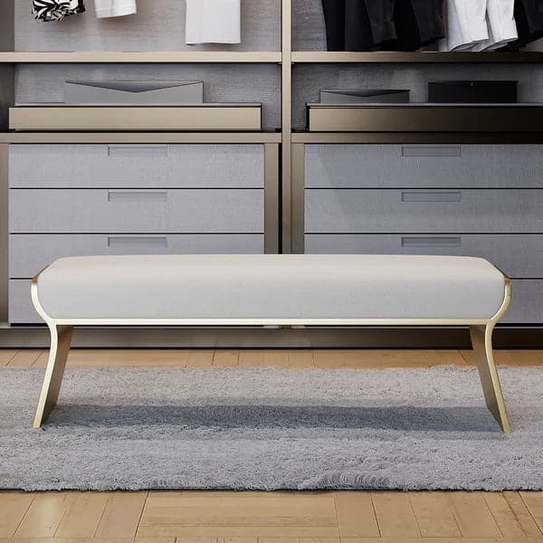 Beige Modern Stainless Steel Bench Leath-Aire Upholstered Bedroom Long Bench