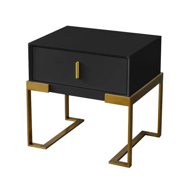 Black Bedroom Nightstand with Drawer Bedside Table Stainless Steel Base