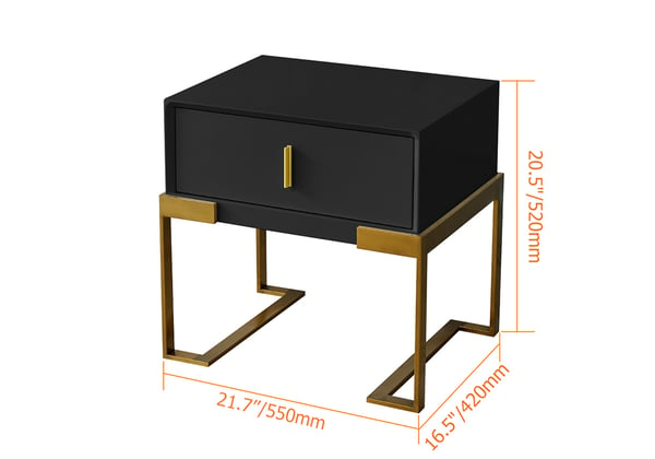 Black Bedroom Nightstand with Drawer Bedside Table Stainless Steel Base