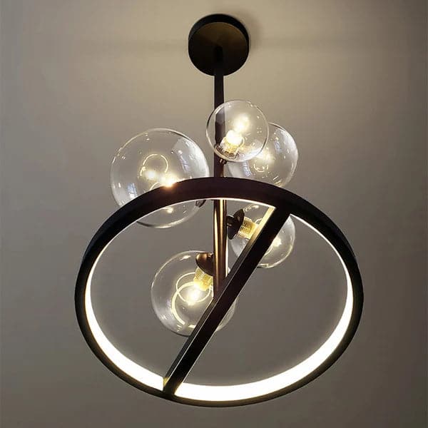 Black Glass Globe 5-Light Chandelier Modern for Living Room and Dining Room