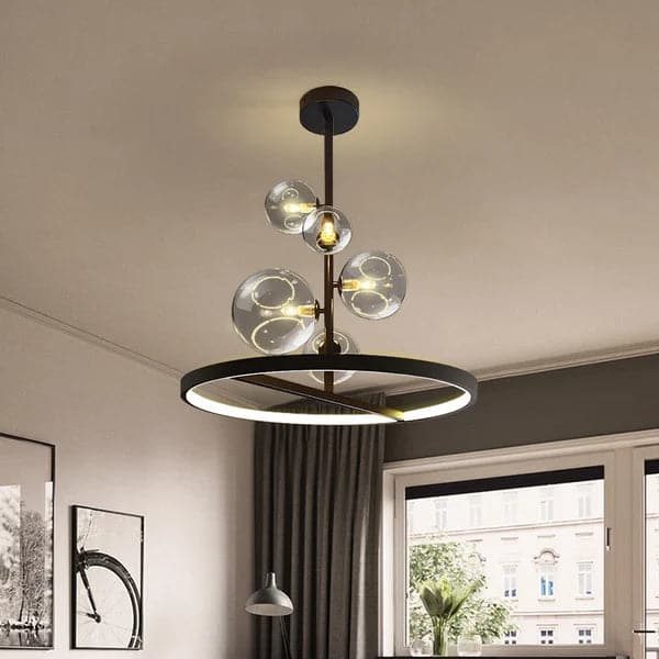 Black Glass Globe 5-Light Chandelier Modern for Living Room and Dining Room