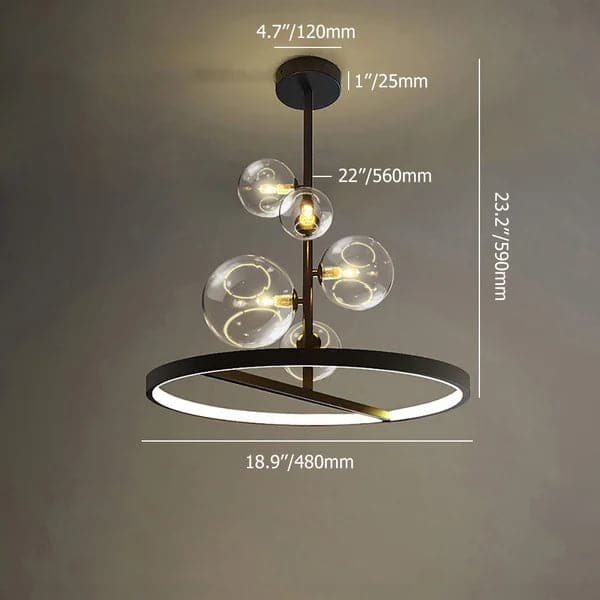 Black Glass Globe 5-Light Chandelier Modern for Living Room and Dining Room