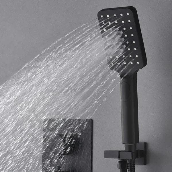 Black Modern Wall Mounted Waterfall Shower System Solid Brass with Handheld Shower