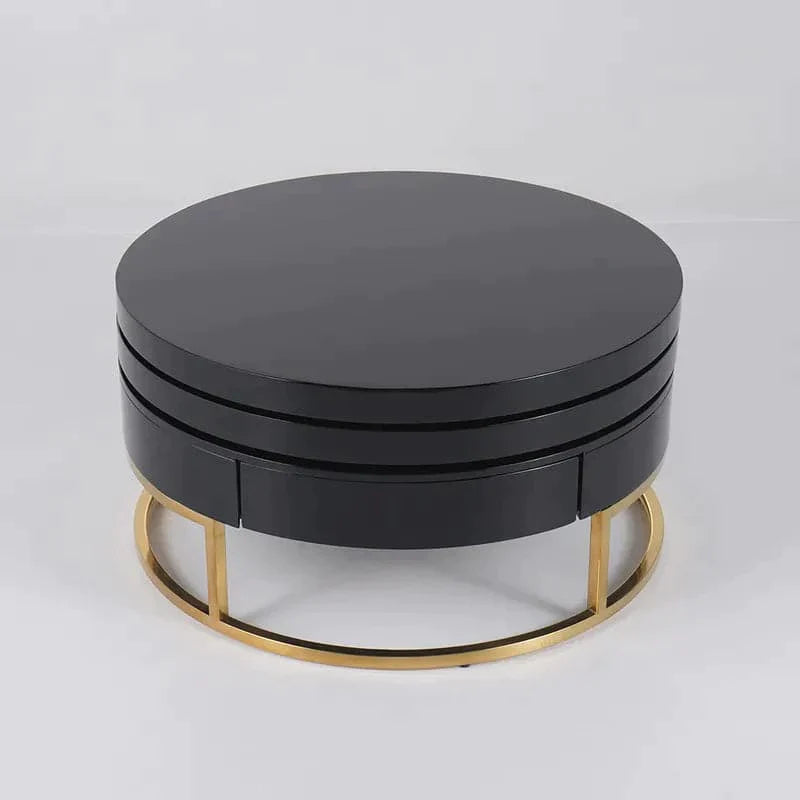 Black Round Modern Swivel Coffee Table with Storage Gold Steel Base