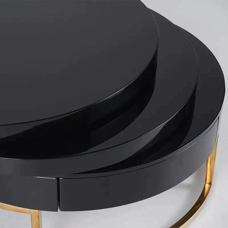 Black Round Modern Swivel Coffee Table with Storage Gold Steel Base