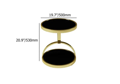 Black Round Side Table Tempered Glass with Storage End Table in Gold