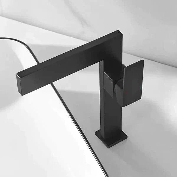 Black Ultra-Thin Single Handle Waterfall Bathroom Sink Faucet Solid Brass 1-Hole