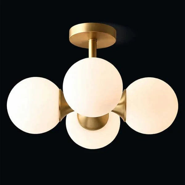 Brass 4-Light Semi-Flush Mount Ceiling Light Globe Shade Mini Chandelier