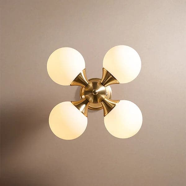 Brass 4-Light Semi-Flush Mount Ceiling Light Globe Shade Mini Chandelier