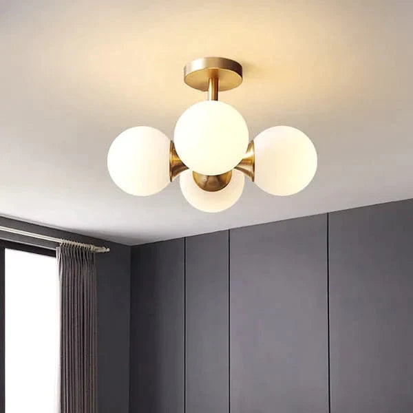 Brass 4-Light Semi-Flush Mount Ceiling Light Globe Shade Mini Chandelier