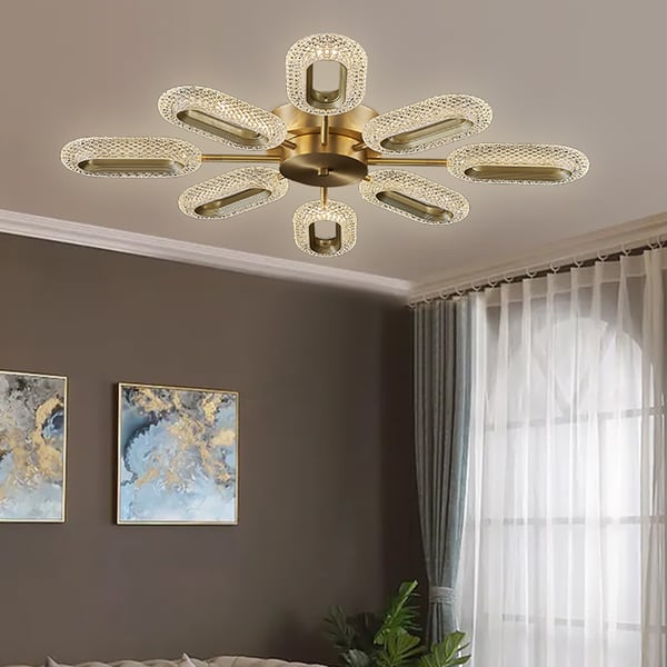 Brass Semi Flush Mount Light 8-Light LED Ceiling Light Ring Light Fixture in Gold