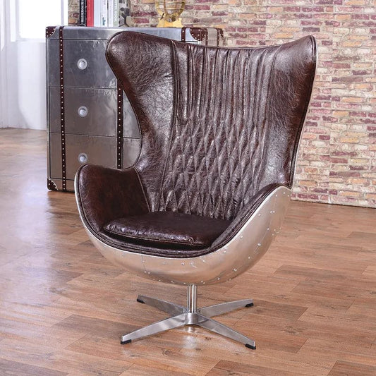 Brown & Silver Office Chair Upholstered Leather Swivel Task Chair with Wing Back