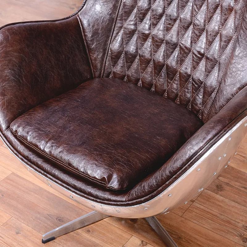 Brown & Silver Office Chair Upholstered Leather Swivel Task Chair with Wing Back