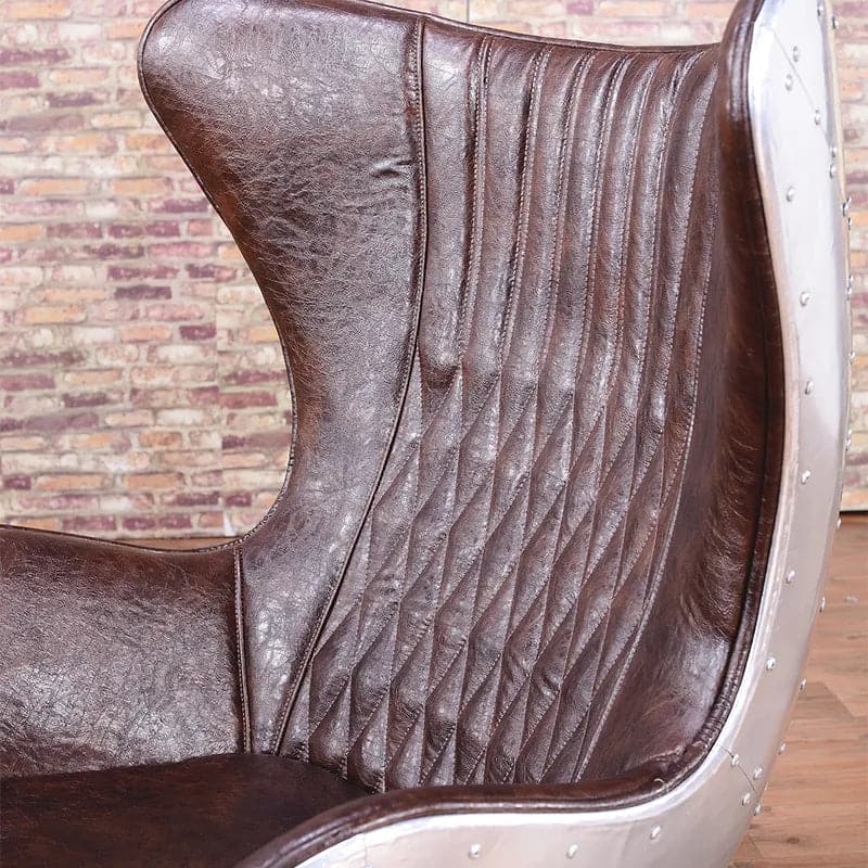 Brown & Silver Office Chair Upholstered Leather Swivel Task Chair with Wing Back