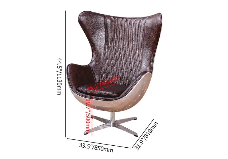 Brown & Silver Office Chair Upholstered Leather Swivel Task Chair with Wing Back