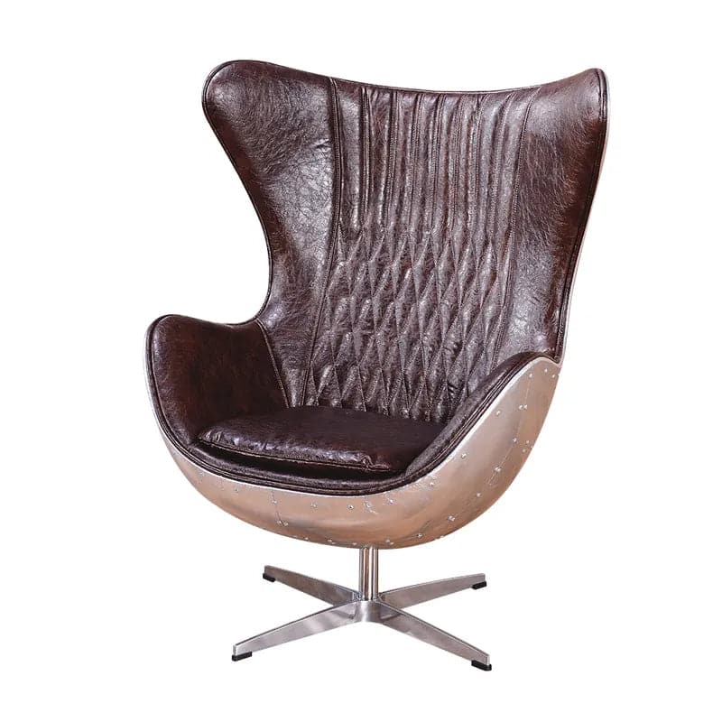 Brown & Silver Office Chair Upholstered Leather Swivel Task Chair with Wing Back