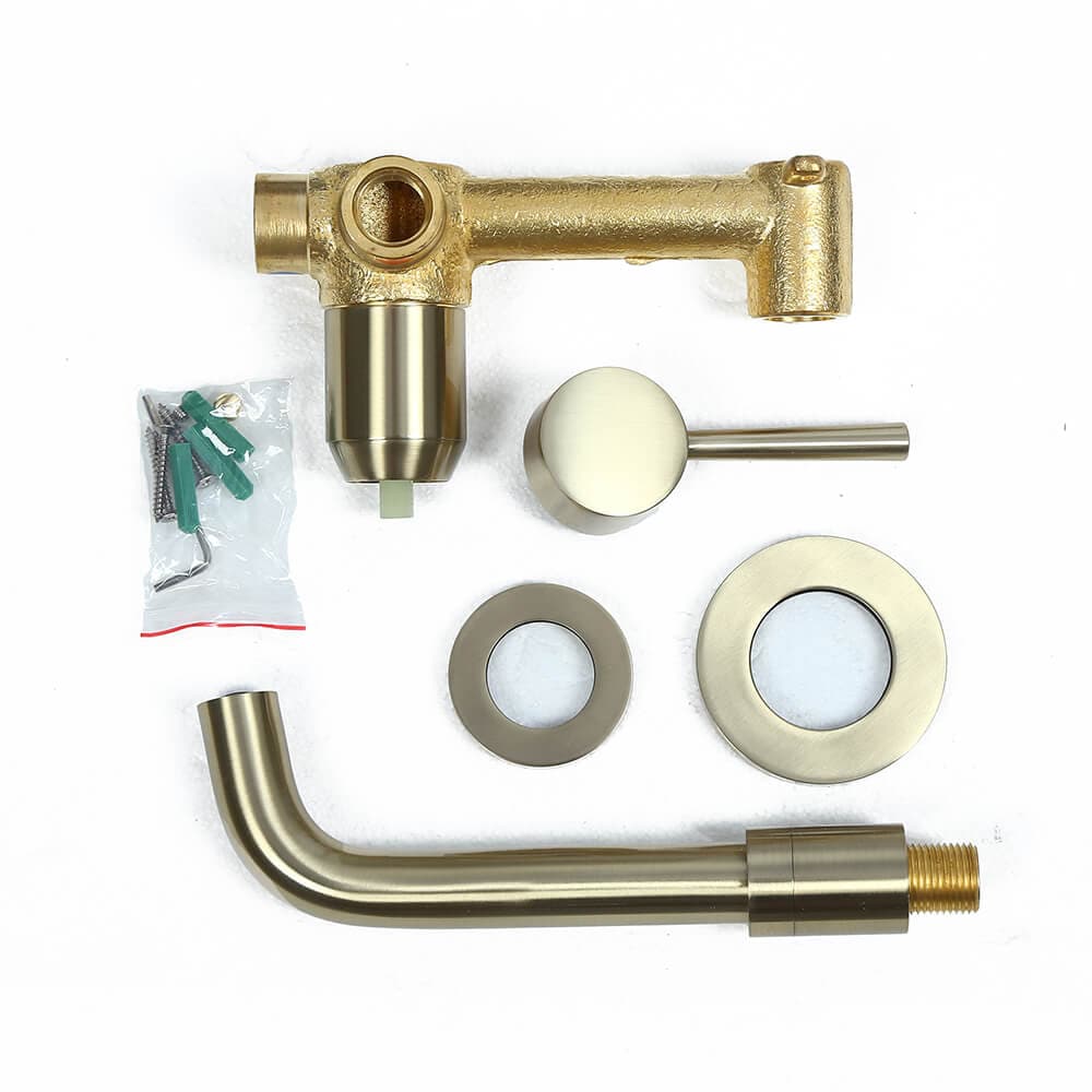 Brushed Brass Single Lever Wall Mounted Bathroom Faucet Swivel Sink Faucet Brass