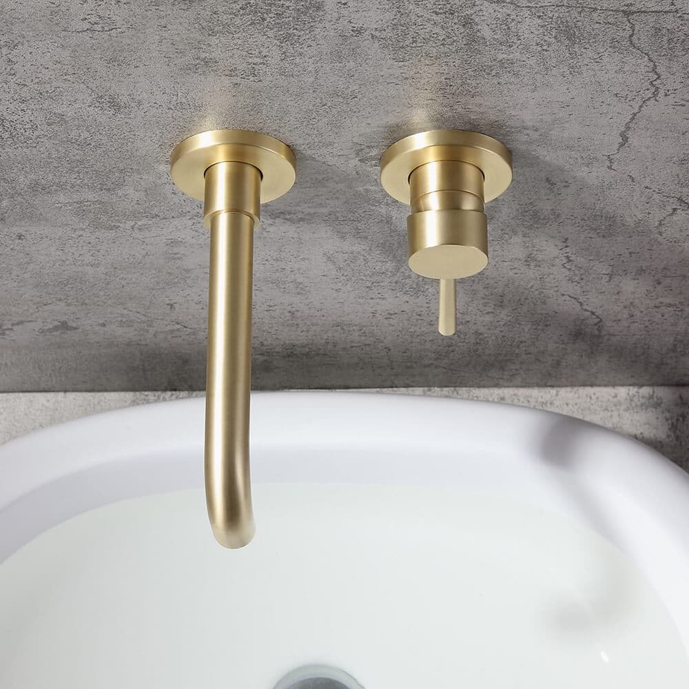 Brushed Brass Single Lever Wall Mounted Bathroom Faucet Swivel Sink Faucet Brass