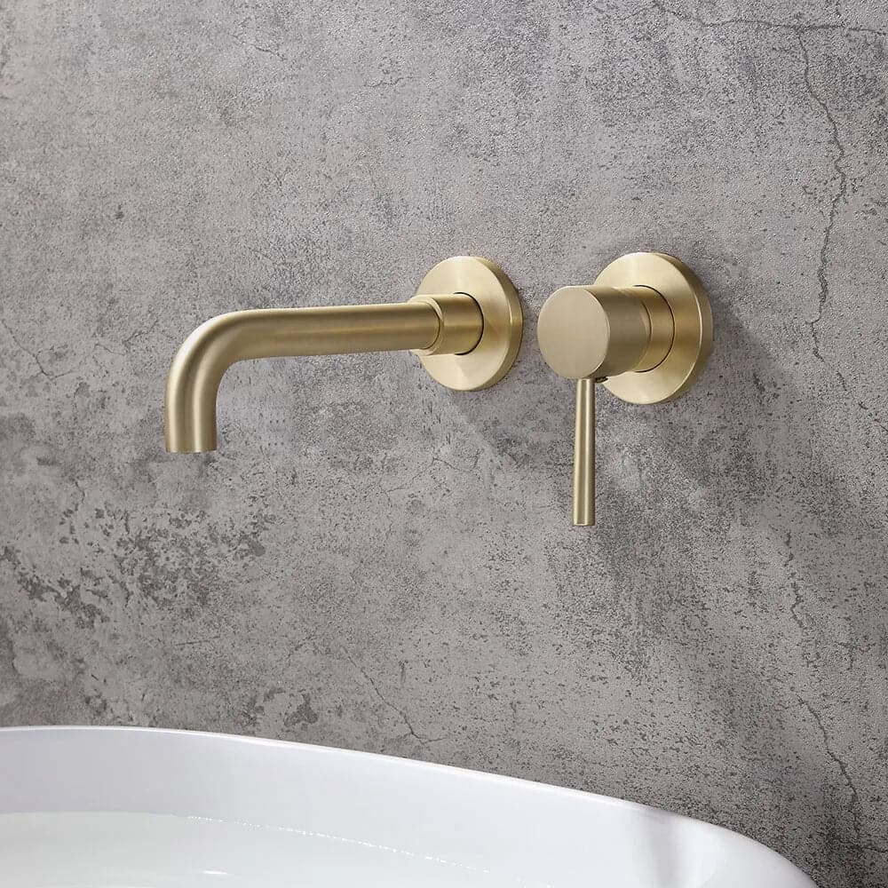 Brushed Brass Single Lever Wall Mounted Bathroom Faucet Swivel Sink Faucet Brass