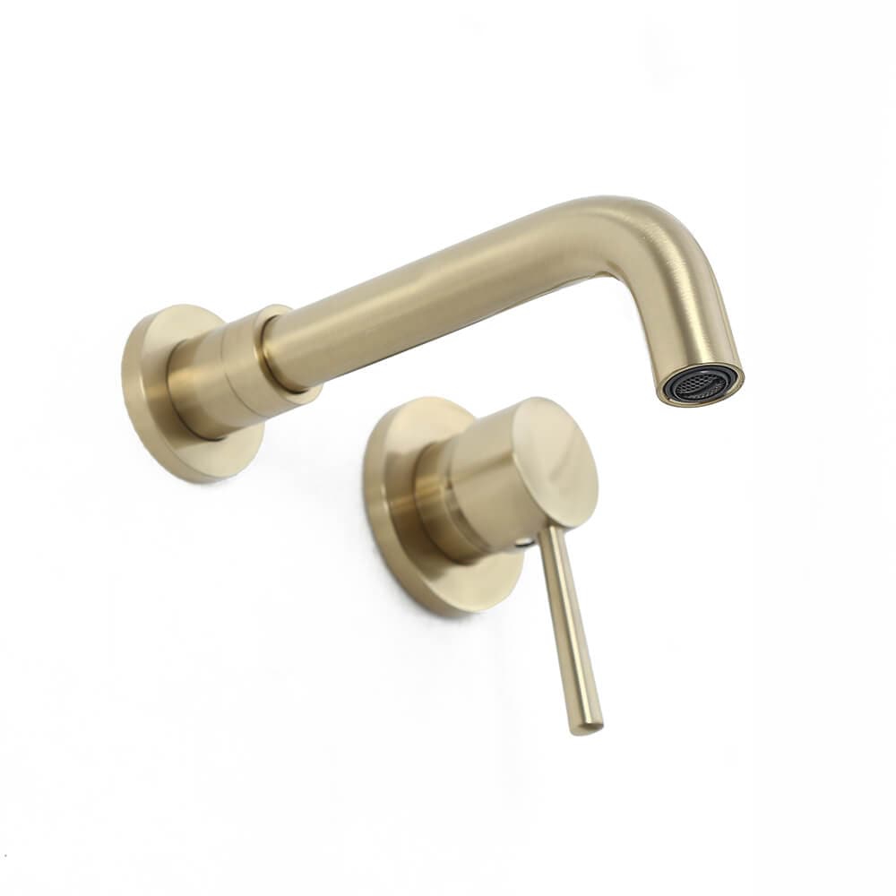 Brushed Brass Single Lever Wall Mounted Bathroom Faucet Swivel Sink Faucet Brass