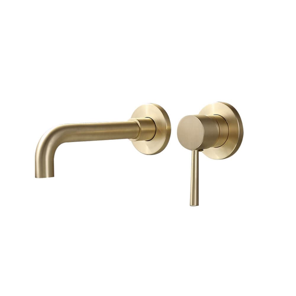 Brushed Brass Single Lever Wall Mounted Bathroom Faucet Swivel Sink Faucet Brass