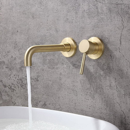 Brushed Brass Single Lever Wall Mounted Bathroom Faucet Swivel Sink Faucet Brass